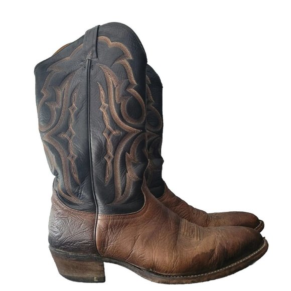 Nocona Boots Cowboy Made In USA Brown Black Mens Size 9 D - Picture 1 of 6